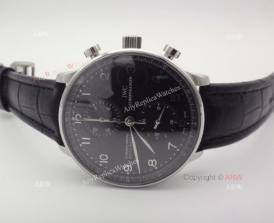 IWC Schaffhausen Black Face 7750 Automatic Movement Black Leather Watch